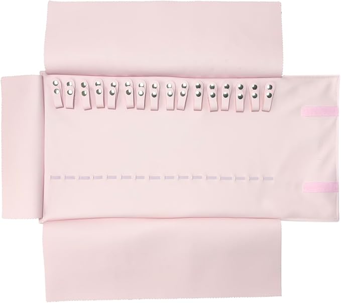 UnionPlus Travel Jewelry Roll, Faux Leather Necklaces Organizer Bag, Elastic Band and Anti-winding, Petal Pink