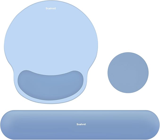 Mouse Pad and Keyboard Wrist Rest, 3-in-1 Gel Memory Foam Ergonomic Mouse Pad with Wrist Rest Set,Gaming Mousepad Arm Cushion Support for Computer Office Desk Accessories Cute Setup,Sky Blue
