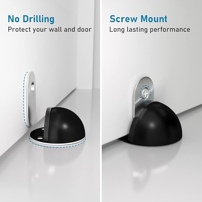 Magnetic Door Stoppers, Adhesive Door Stops Floor Mounted, No Drill Magnet Door Stop Wall Protector Door Catch Door Holder, 2 Pack Black