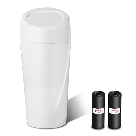 Car Trash Can with Lid, Leakproof Garbage Can with 40 Attached Trash Bags, Mini Essential Car Accessories for Interior for Car, Home, Office (White)