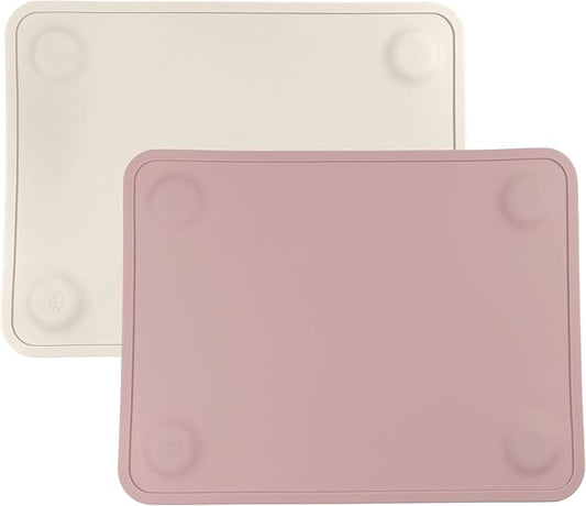 WeeSprout Silicone Suction Placemats for Babies, Toddlers & Kids, Durable Food Grade Silicone with Non-Slip Suction, Dishwasher Safe, for Dining Table & Restaurants + Travel Case, 2 Pack