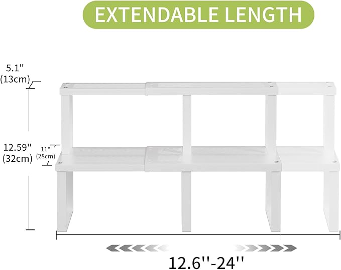 2 Pcs Stackable Kitchen Cabinet Shelf Organizer Counter Shelf Pantry Dishes Storage Shelves Rack