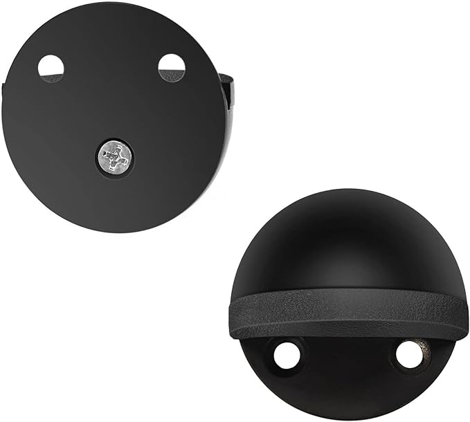 10 Pack Door Stoppers Self Adheisve Black Floor Door Stop Stainless Steel No Drill Rubber Bumper Doorstop Wall Protector, Dome Shaped