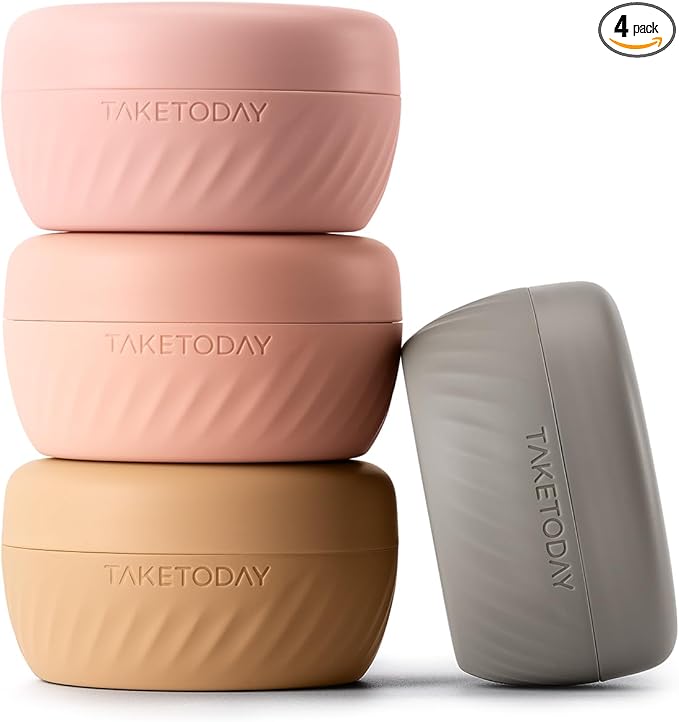 TakeToday Travel Containers for Toiletries, Leak-proof, TSA Approved, Refillable Silicone Cream Jars with Lid Travel Size Essential for Cosmetic toiletry Cream, 2oz, 4 Pack (Apricot)