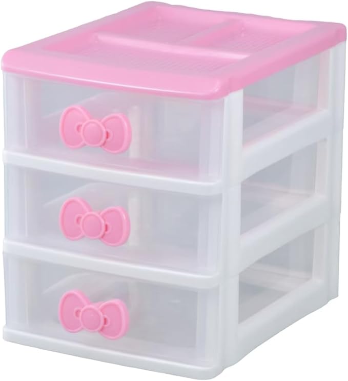 Lovely Girls Multi-layers Desktop Plastic Storage Box Cute Locker Decor Mini Drawer Organizer, Cute Plastic Dresser Kawaii Drawers for Bathroom, Dorm, Desk, Home, Office (Pink 3 Layers)