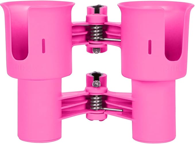 ROBOCUP, (Hot Pink EZ-Spring), Patented Clamp On Boat Cup Holder |Multifunction Dual Drink Caddy for Fishing Poles, Tools, Net |Portable Storage for Boating, Beach, Umbrellas, Golf Carts, Strollers