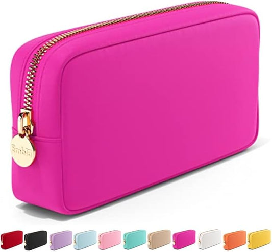 Embla Makeup Bag Travel Cosmetics Pouch and Toiletry Bag, Nylon Zipper Pouch Purse, Cute Make Up Organizer Storage Tote for Women Girls, Waterproof Travel Skincare Case, Small Makeup Bags, Fuchsia