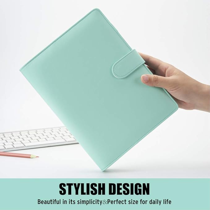 Sooez A5 Notebook Photocard Binder, 6 Ring Planner, Stylish Loose Leaf Personal Organizer Cover with Magnetic Buckle, PU Leather Binder Women with Macaron Colors (Mint Green)