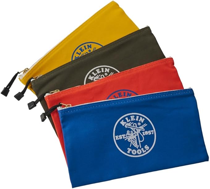 Klein Tools 80056 Tool Bag Storage Kit, 1680d Stand-Up and Canvas Zipper Pouches, Assorted Colors, 6-Piece
