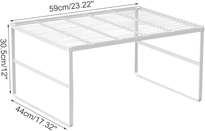 Kitchen Cabinet Storage Shelf Stackable Wire Spice Rack Organizer Heavy Duty Space Saver for Bathroom Bedroom Closet Laundry Room Office Countertop - White, Pack 1