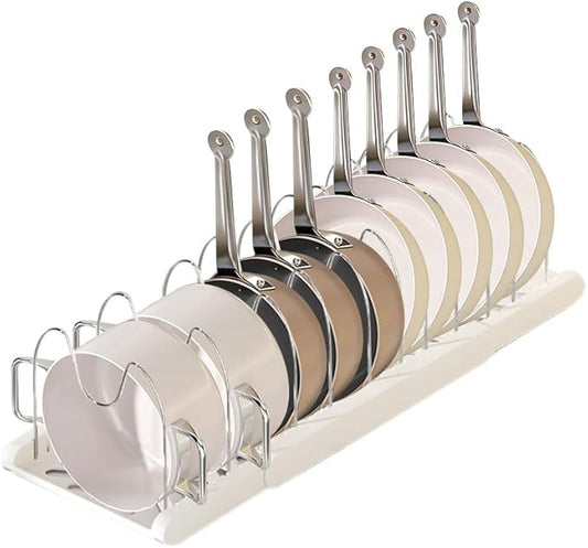 Pot Rack - Expandable Pan Organizer for Cabinet, Pot Lid Holder with 10 Adjustable Compartments for Kitchen Cabinet Cookware Baking Frying Rack, Apricot
