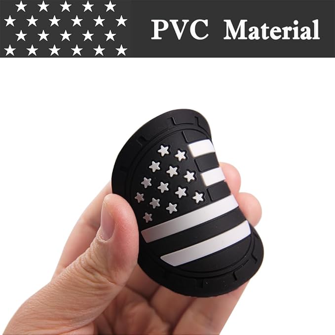 ACODABLEM 2 Pack Car Cup Holder Coaster, 2.75 Inch American Flag Soft Rubber Pad Set Round Auto Cup Holder Insert Drink Coaster Car Interior Accessories (Black White)