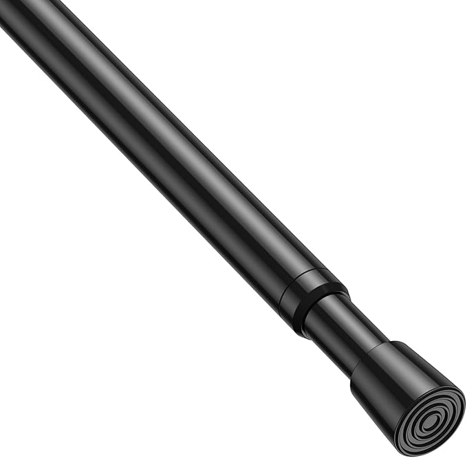 1 Pack Spring Tension Rods 28-45 Inches, 5/8 Inch Diameter Black No Drill Spring Loaded Adjustable Extendable, Small Short Tension Curtain Rod for Windows Kitchen Doorway Closet Cupboard
