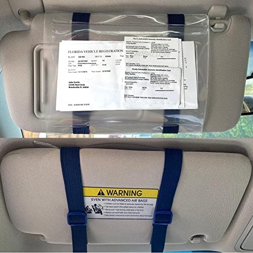 Car Registration and Insurance Holder Visor - Durable Elastic Band & Buckle Closure - Conveniently Stores Documents - Essential Car Accessory (Royal Blue/Blue), Made in USA