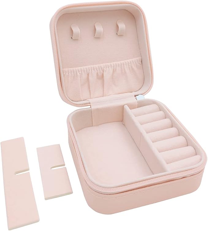 Mini Jewelry Travel Case, Small Portable Jewellry Organizer Box Portable Display Storage Box for Rings Earrings Necklaces, Gifts for Girl, Women, Wedding, Birthday,New Year,Christmas Gifts(Pink)