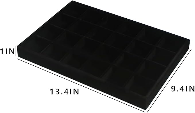 Coward 2PC Black Velvet Stackable 24 Grid Jewelry Organizer Tray Necklace Earring Box Storage Drawer Ring Earring Display Holder (24grid+24grid)