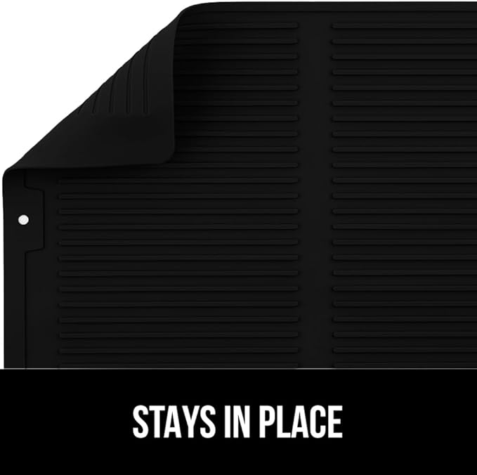 GORILLA GRIP 100% BPA-Free Patented Silicone Dish Drying Mat for Kitchen Counter, 18x16 Inch, Water Catching Ribbed Design, Easy Clean Waterproof Sink Liner, Heat Resistant, Fits Under Rack, Black