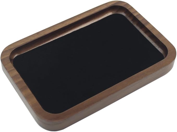 Walnut Solid Wood Square Jewelry Display Valet Tray Dish for Elegant Presentation of Your Finest Pieces, Perfect for Personal Use Men Gift 6.1"