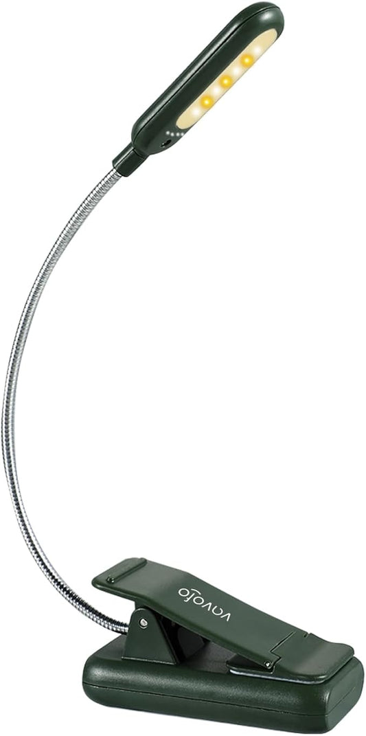 VAVOFO Rechargeable Book Light for Reading in Bed Kids, 7 LED Reading Light with 9-Level Warm Cool White Daylight, Eye Care Lamp with Power Indicator for Bookworms (Garden Green)