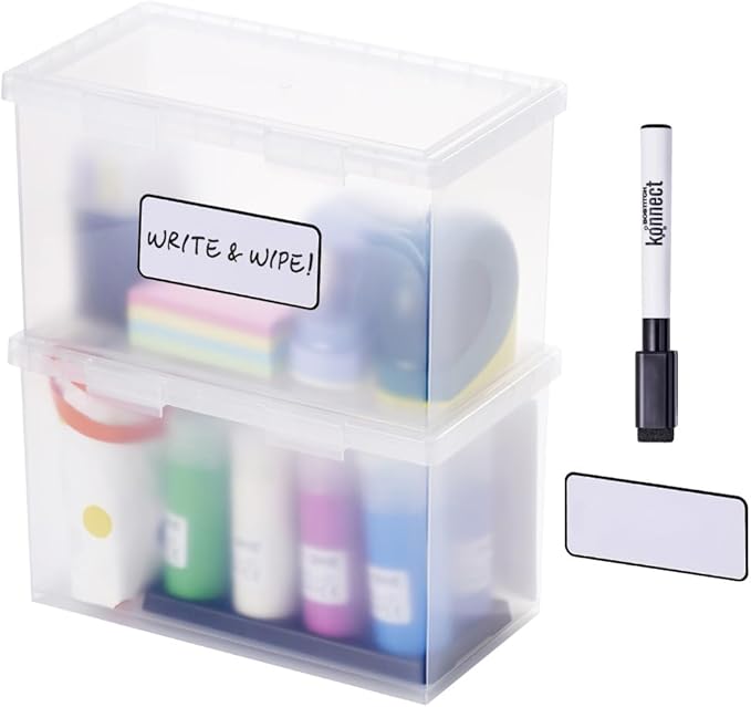 Bostitch Konnect Storage Containers with Lids, Organizer, Clear Plastic Box, Stackable Nesting Bins, Large, 2 Pack
