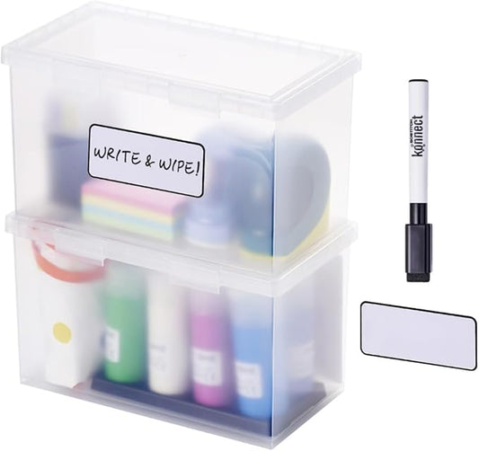 Bostitch Konnect Storage Containers with Lids, Organizer, Clear Plastic Box, Stackable Nesting Bins, Large, 2 Pack