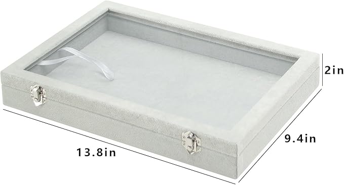 Coward Jewelry Organizer Tray Box, Grey Beige Velvet Blank Display Tray Case with Lid for Storage Necklaces Bracelets Rings Beads and Jewelry Accessories