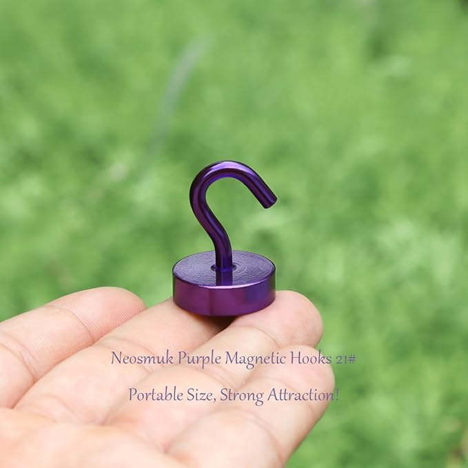 Neosmuk Magnetic Hooks, Cruise Ship Essentials, 40lb+ Heavy Duty Magnetic Hooks for Cruise Cabins, Refrigerator, Grill, Hanging, and Travel | Extra Strong Must-Haves Magnet Hook,Purple,Pack of 20