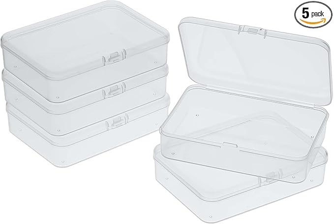 5 Pcs Mini Plastic Storage Containers Box with Lid, Small Storage Containers Travel Case 4x3x1 Inches Clear Rectangle Box Organizer for Collecting Small Items, Beads, Jewelry, Cards, Crafts