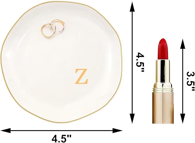 Ceramic Jewelry Dish with Personalized Monogram, White Decorative Ring Trinket Tray, Engagement Wedding Gift for Women Mom Friend, Letter z