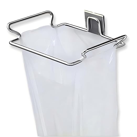 Metal Trash Bag Holder for Kitchen,Office,Dorm Room,Hanging Trash Can, Under Cabinet Hanger Rack,Space Saving Garbage Hook,Bag Holder for Plastic Bags (Silvery, 9.3 * 5.9'')