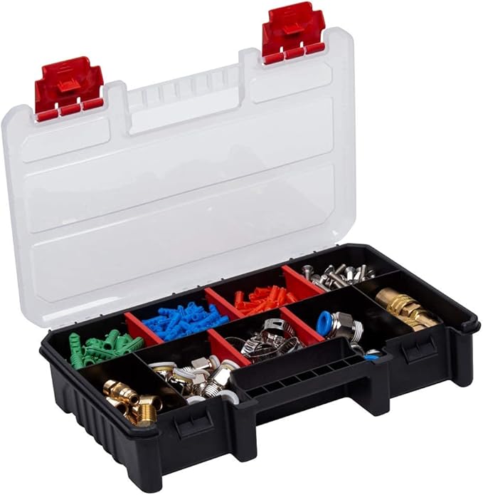 Compact Parts Organizer Box – Small Hardware Storage Case with 9 Compartments & 5 Dividers – Durable Nylon Screw, Bolt, Craft Organizer for Toolbox, Drawer, or Garage Use