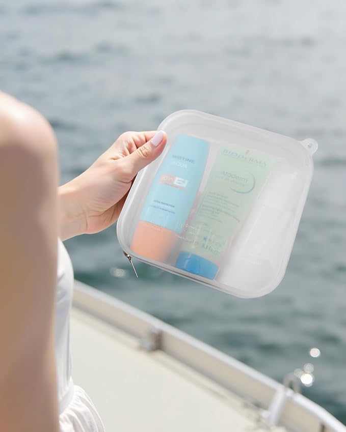 Small Clear Silicone Pouch, Mini Makeup Travel Bag Cute Make up Pouch for Purse Portable Cosmetic Case Clear Toiletry Bag for Women Coin Purse Compact Car Bag for Essentials (White)