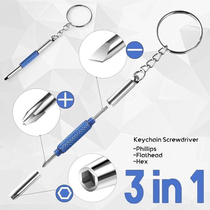 Eyeglass Keychain Screwdriver Repair Kit, MINGFIX 3-in-1 Eyeglasses Tightening Tool Set with Small Phillips, Flathead, and Nut Driver Bits for Sunglasses, Eyeglasses, and More