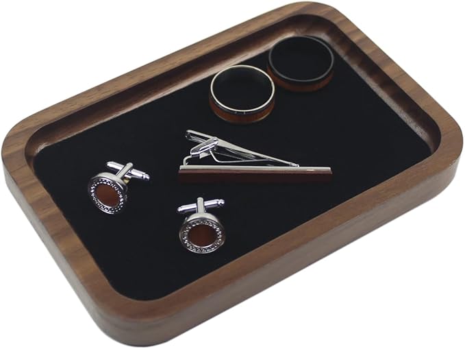Walnut Solid Wood Square Jewelry Display Valet Tray Dish for Elegant Presentation of Your Finest Pieces, Perfect for Personal Use Men Gift 6.1"