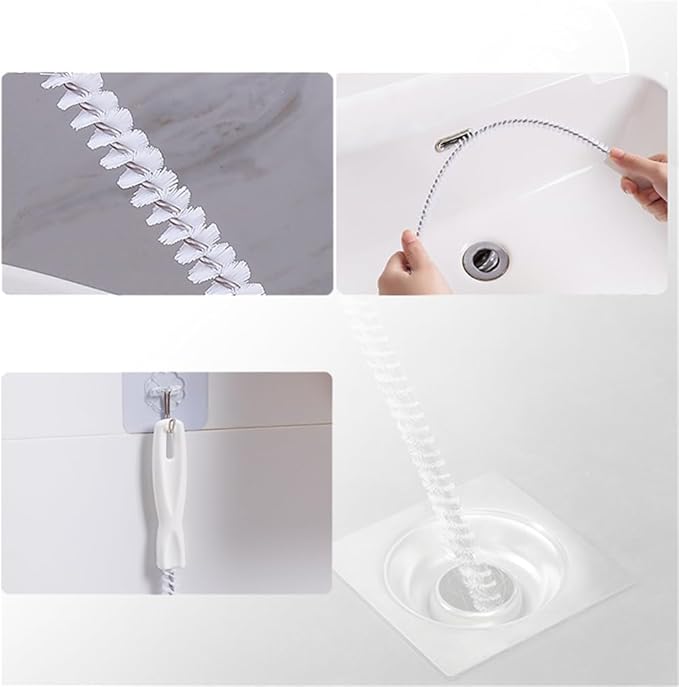 Sink Drain Overflow Cleaning Brush, Household Sewer Hair Catcher, 17.8 inch, White