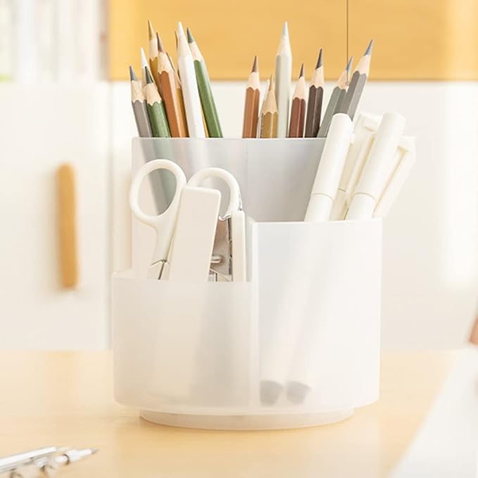 Rotating Pen Holder 3 Compartments, School Supplies Organizer for Pen, Colored Pencil, Art Brushes, Desktop Storage Box in Classroom & Art Studio, Gift for Teachers, Classmates, and Friends