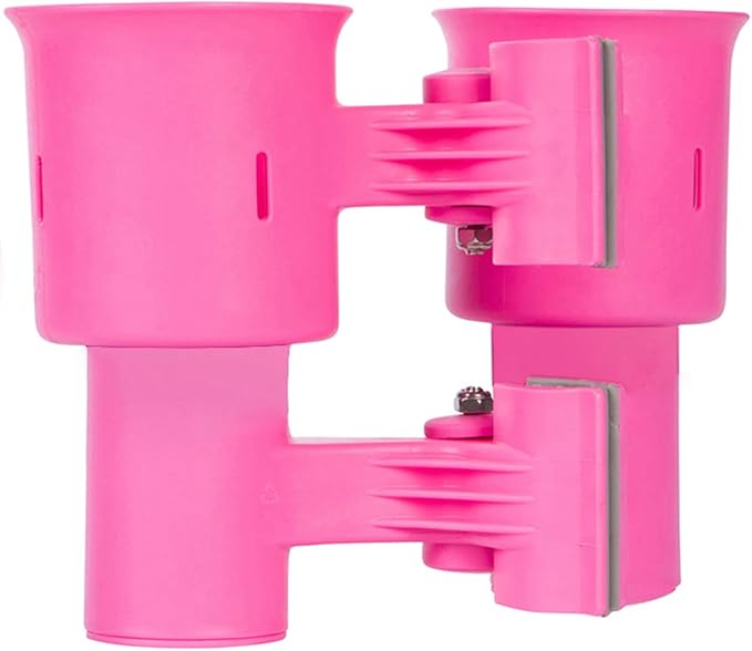 ROBOCUP, (Hot Pink), Patented Clamp On Boat Cup Holder |Multifunction Dual Drink Caddy for Fishing Poles, Tools, Net, Gaff |Portable Storage for Boating, Beach, Umbrellas, Golf Carts, Strollers