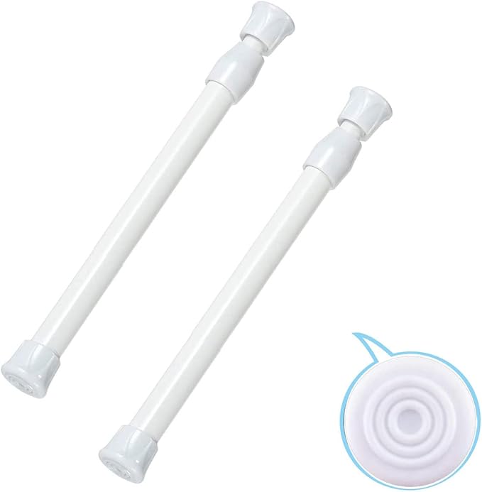 2 Pack Small Tension Rods 10 in to 15.7 Curtain Rods Window Rods in Extendable Width Spring Cupboard Bars for Kitchen Utensils, Closet, and Cabinet, Fit in The Spaces to Stay Up