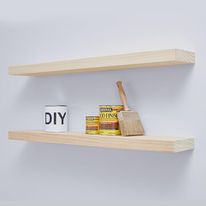 Homeforia 36 inch Wood Floating Shelves, High-End Solid Natural Wood 36-inch Large Floating Shelf Bathroom, Unfinished Wooden Floating Shelves for Wall, Heavy Duty Bracket, 36 X 6.5 X 1.75 in, Set of 3