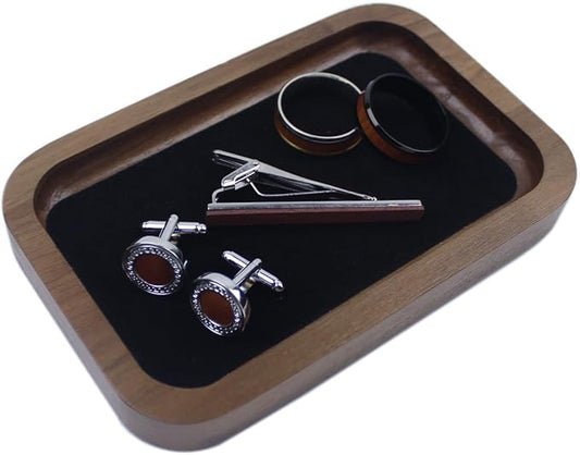 Walnut Solid Wood Square Jewelry Display Valet Tray Dish for Elegant Presentation of Your Finest Pieces, Perfect for Personal Use Men Gift