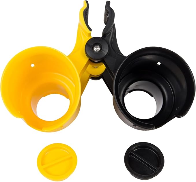 ROBOCUP, (Yellow & Black), Patented Clamp On Boat Cup Holder |Multifunction Dual Drink Caddy for Fishing Poles, Tools, Net, Gaff |Portable Storage for Boating, Beach, Umbrellas, Golf Carts, Strollers