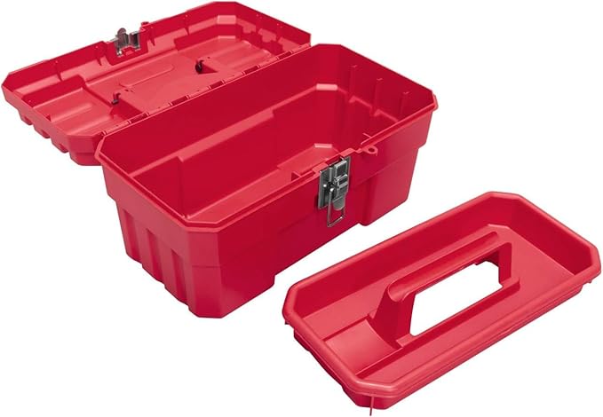Akro-Mils 14-Inch Plastic Toolbox with Removable Tray, Steel Latch & Padlock Eye, Heavy Duty Tool Box for Tools, Crafts, First Aid & Hobby Supplies, 14" x 8" x 8", Made in USA, 6-Pack, Red (09514)