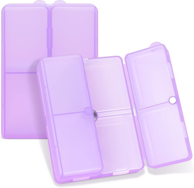 FYY Daily Pill Organizer,7 Compartments Portable Pill Case Travel Pill Organizer,[Folding Design] Large Pill Box for Purse Pocket to Hold Vitamins,Cod Liver Oil,Supplements and Medication-Clear Purple