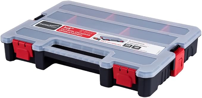 Small Parts Organizer Box – Stackable Hardware Storage Case with 20 Compartments & 12 Dividers – Heavy-Duty Nylon Screw, Drill Bit, Nut & Bolt Organizer for Garage, Toolbox, Workshop