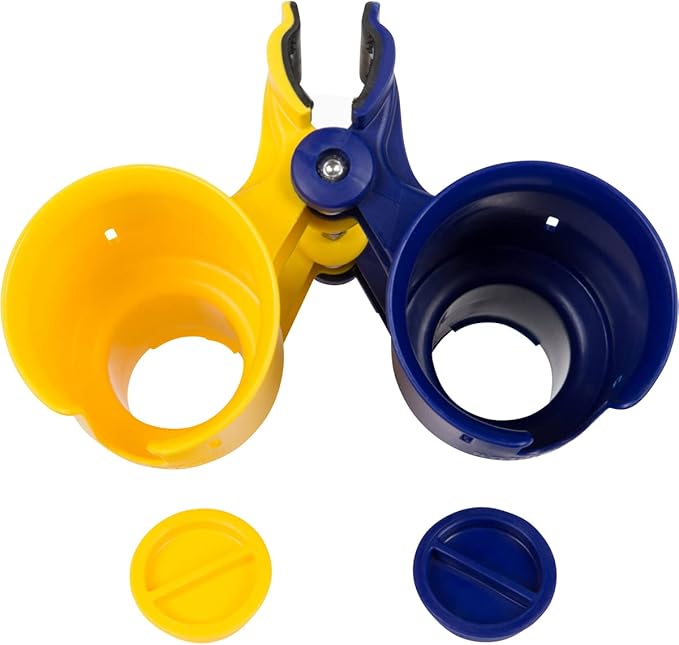 ROBOCUP, (Yellow & Navy), Patented Clamp On Boat Cup Holder |Multifunction Dual Drink Caddy for Fishing Poles, Tools, Net, Gaff |Portable Storage for Boating, Beach, Umbrellas, Golf Carts, Strollers