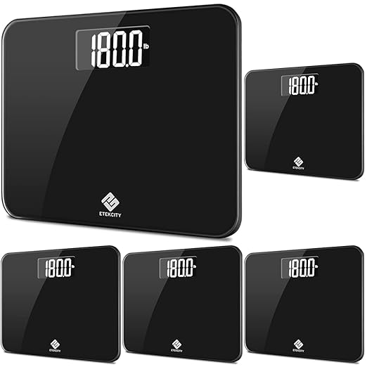 Etekcity Scale for Body Weight, Bathroom Digital Weighing Machine, Extra Wide Platform, High Capacity, Accurate and Safe, Large Backlit LCD Display, 440 lb, Tempered Glass (Pack of 5)