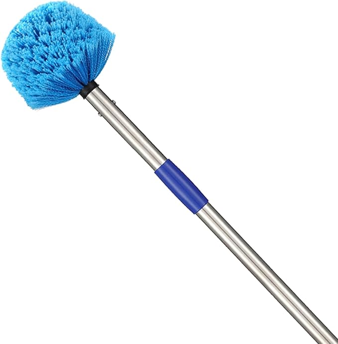 Cobweb Duster with Extension Pole - 10 FT Lightweight Stainless Steel Extendable Duster Ceiling Fan Duster for High Ceilings, Medium Stiff PET Bristle Spider Web Brush for Indoor/Outdoor Cleaning