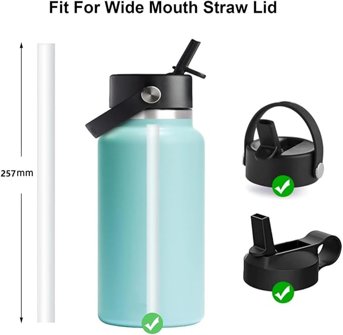 Straws Replacement Compatible with Hydro Flask Water Bottle 32oz,40 Oz -For Hydroflask Tumbler Press In Straw Lids,8 BPA- Free Long Straws,2 Straw Brushes