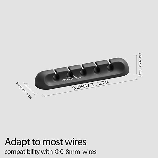 USB Cable Organizer Clips Cord Holder,8 Packs (5-Slots) Black Self Adhesive Desk Cord Cable Management