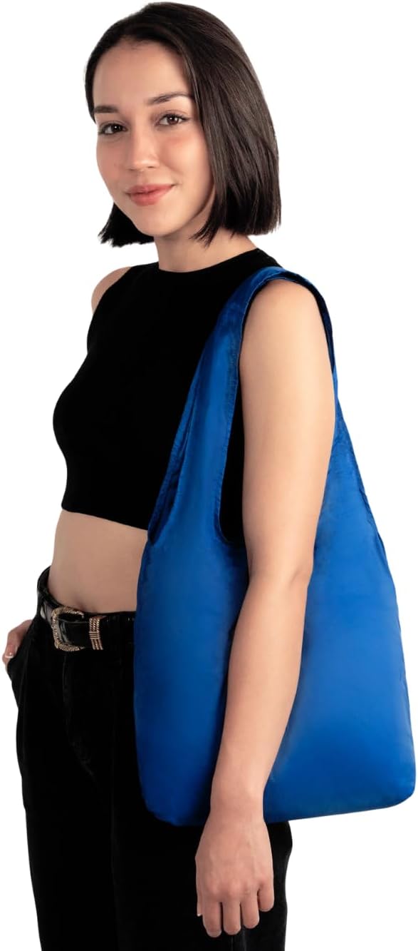 Nanobag Ultralight Foldable Tote for Women & Men, Reusable Grocery & Travel Bag, Packable Collapsible Compact Market Essential (Micro Navy)
